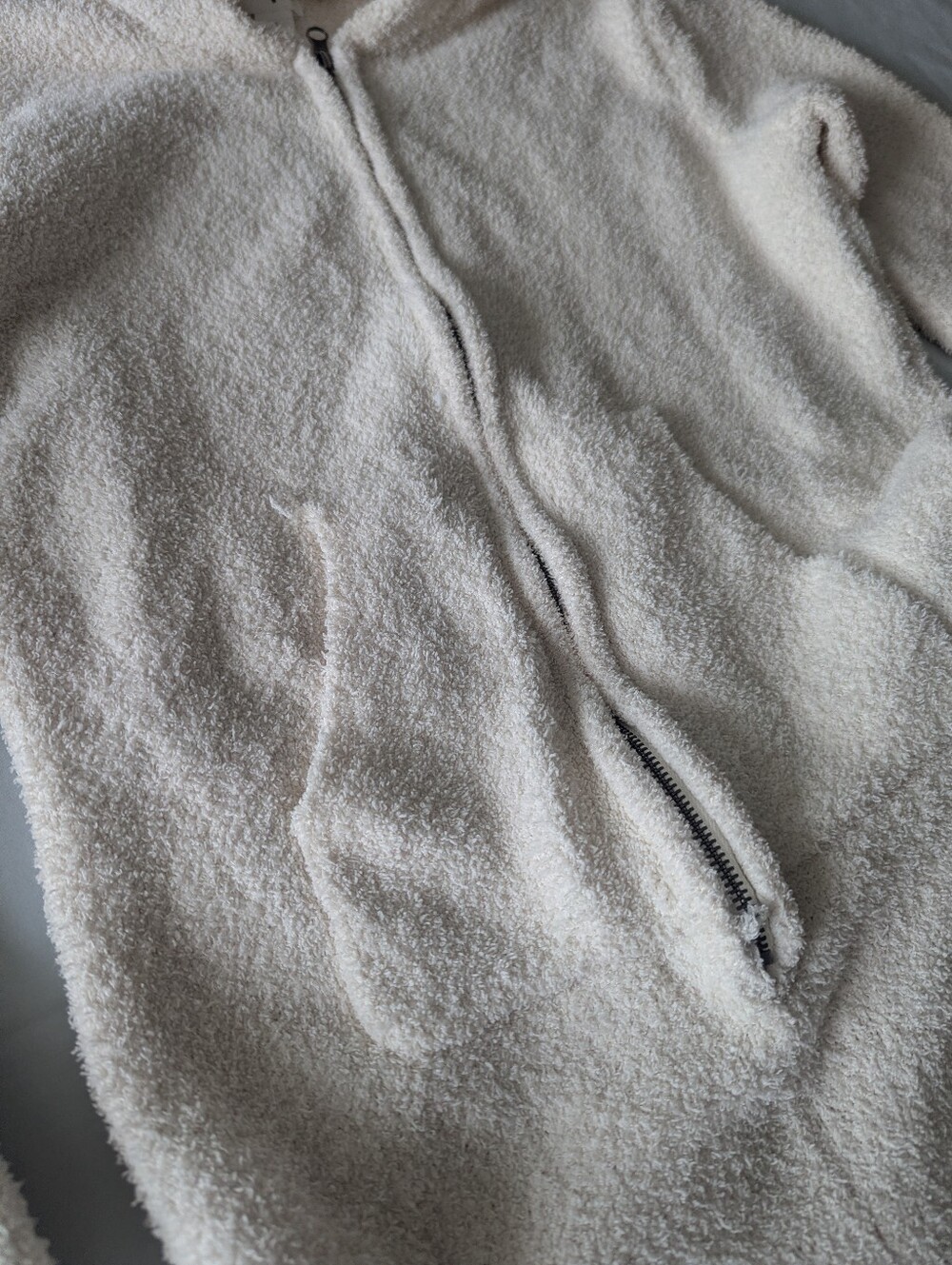 Super Soft Women's Boucle Onesie With Hood In Cream - Picture 3 of 8